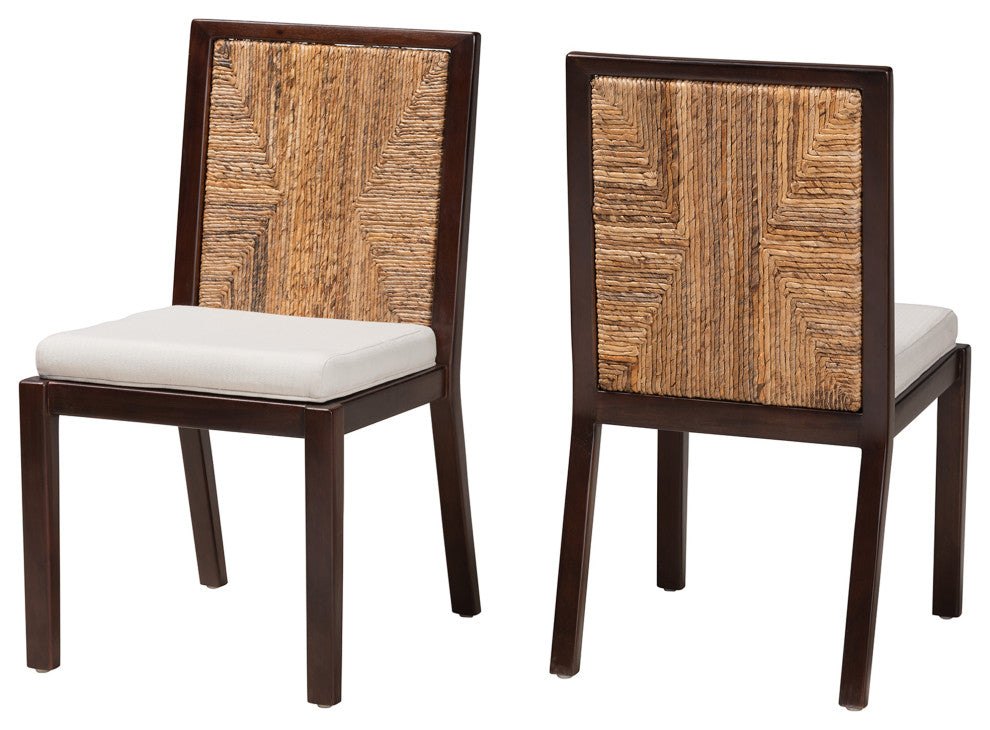 Joana Bohemian Dark Brown Mahogany Wood and Natural Abaca Dining Side Chair