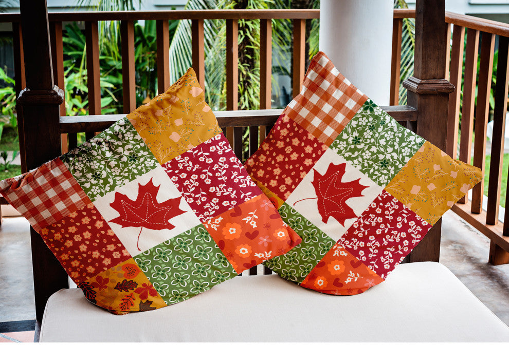 Printed Quilt Leaves Indoor/Outdoor Throw Pillow, Dragon, 18"x18"