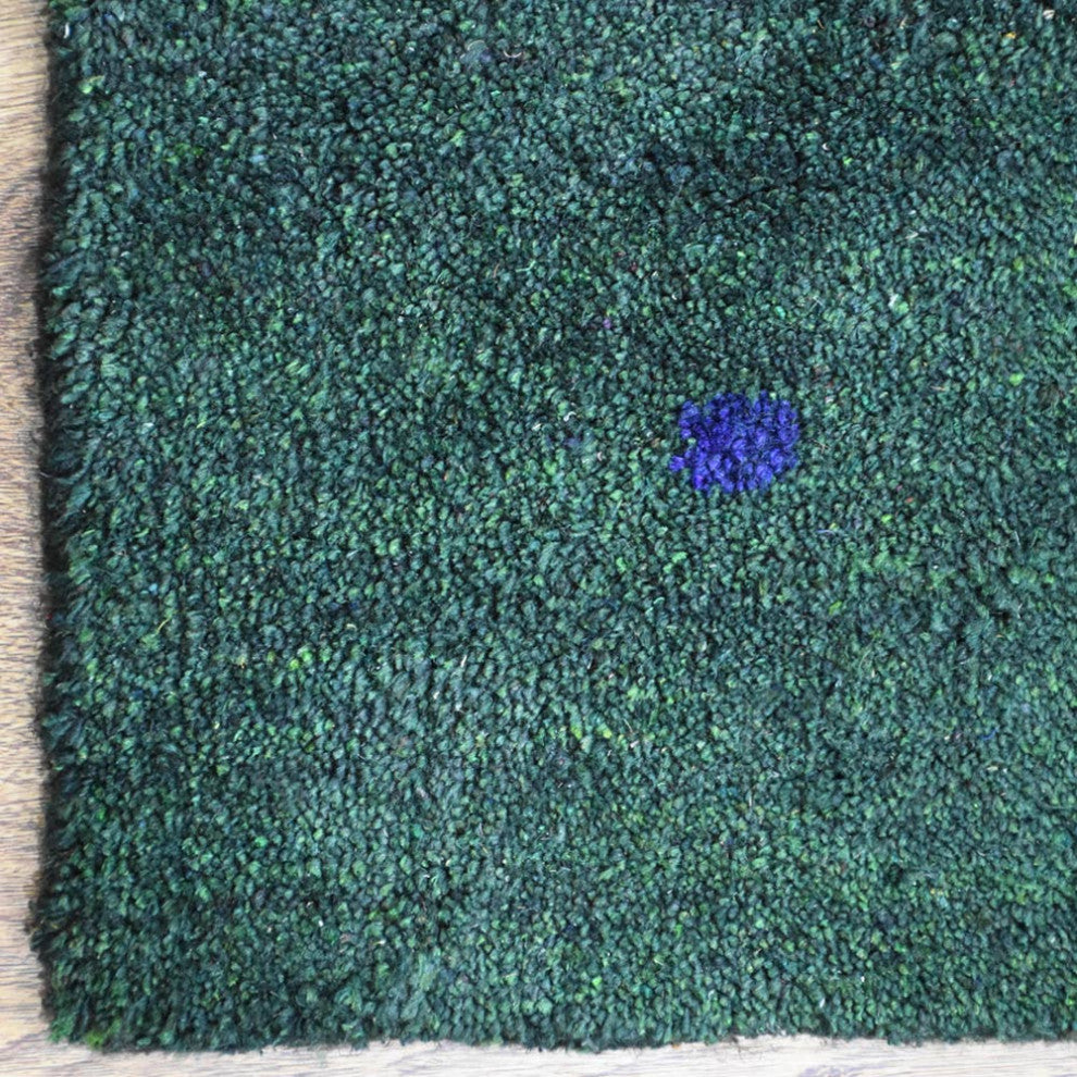 Hand Knotted Loom Silk Mix Area Rug Contemporary Dark Green