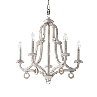 5-Light Distressed Antique White Farmhouse Chandelier Glam