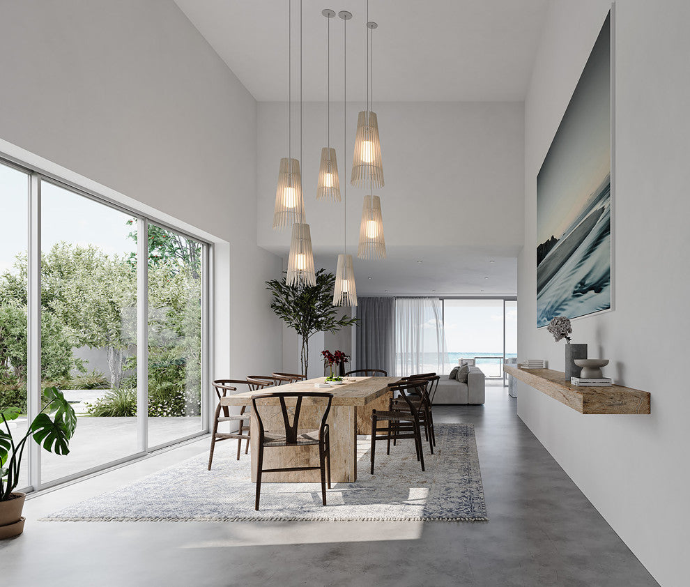 Lex 19 Pendant, White Washed Oak, White Accents, Candelabra E12 Socket