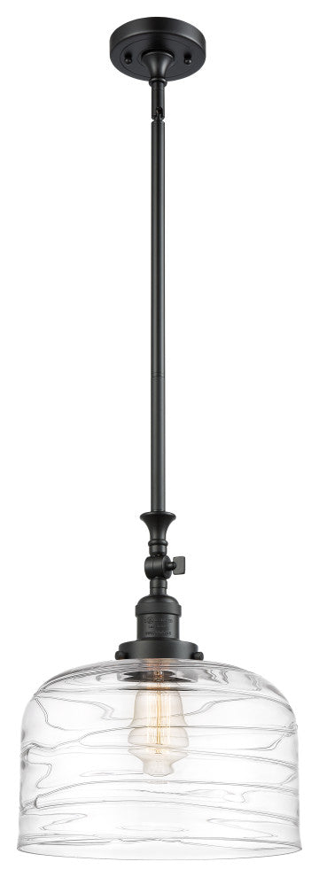 X-Large Bell 1 Light Mini Pendant, Matte Black, Clear Deco Swirl