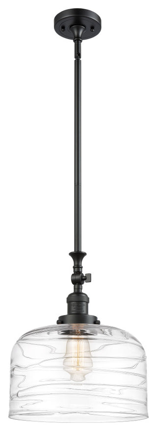 X-Large Bell 1 Light Mini Pendant, Matte Black, Clear Deco Swirl