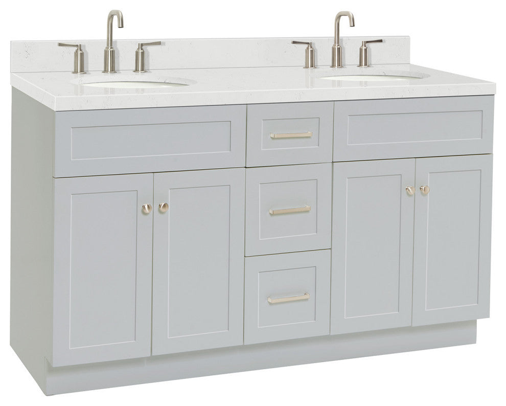 Ariel Hamlet 60" Double Oval Sink Bathroom Vanity, Carrara Quartz