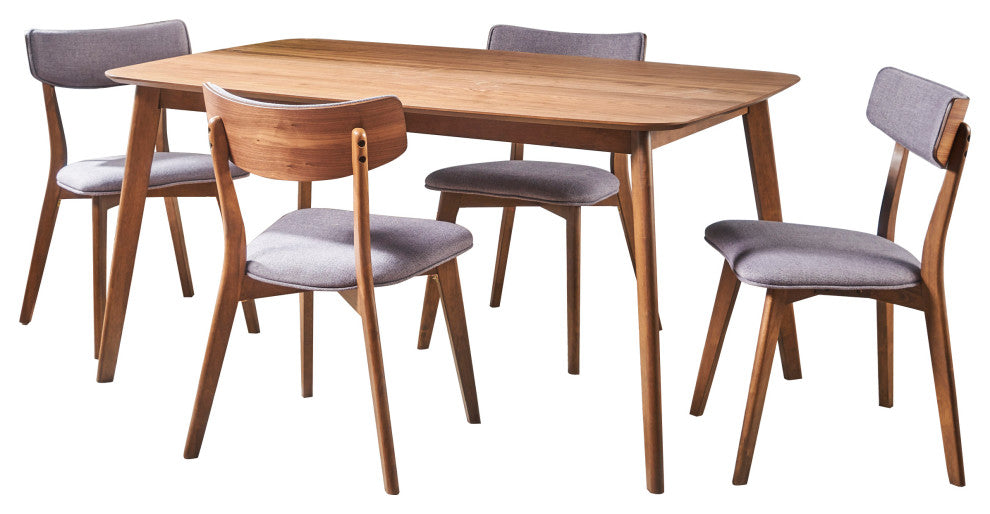 GDF Studio 5-Piece Aman Mid Century Wood Dining Set, Dark Gray