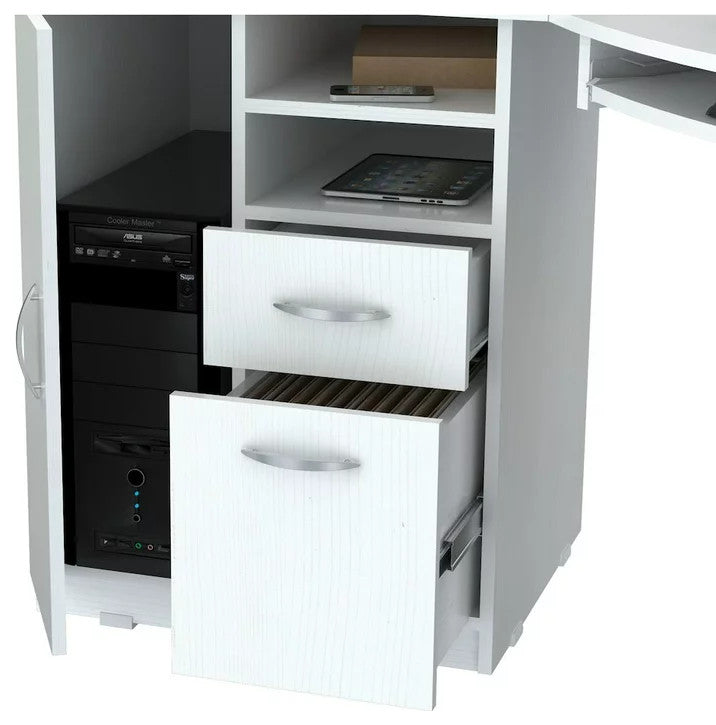Modern Corner Desk, Pull Out Keyboard Tray & Ample Storage Space, Washed Oak