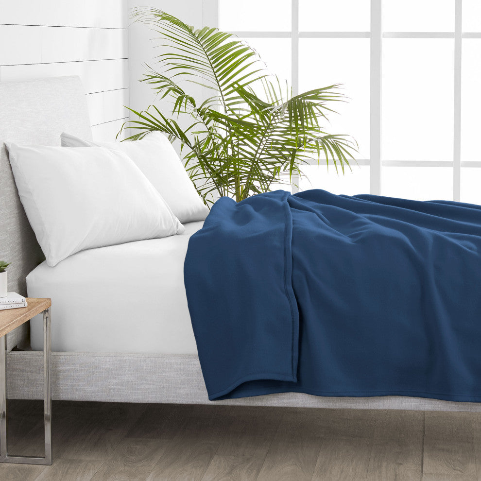 Bare Home Polar Fleece Lightweight Blanket, Dark Blue, Full / Queen
