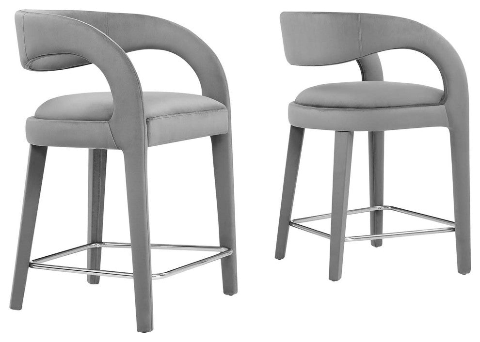 Pinnacle Performance Velvet Counter Stool Set of 2, Gray Silver