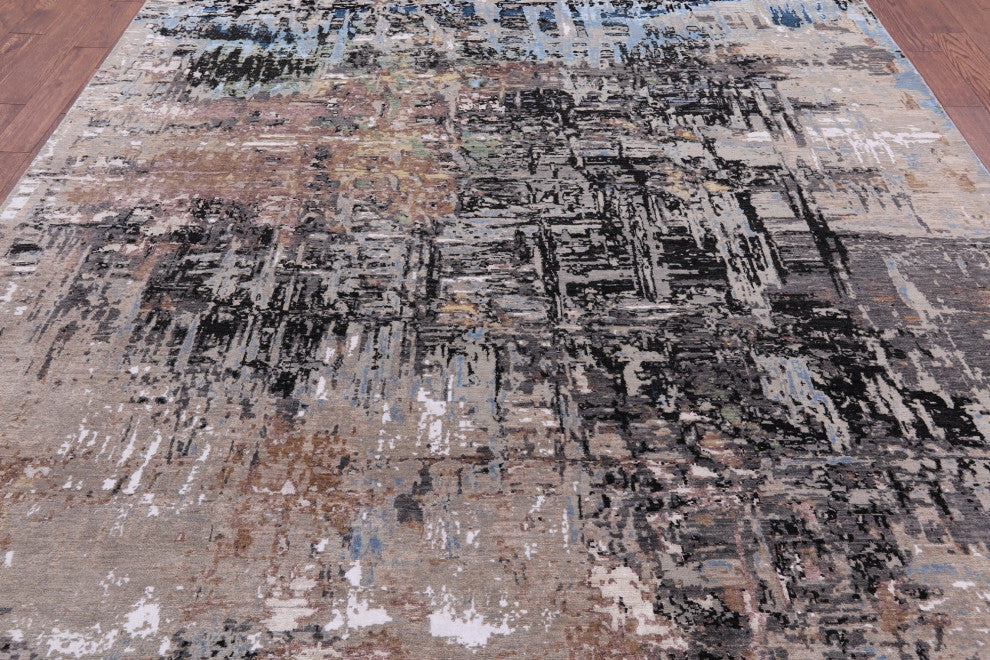 9' 1" X 12' 2" Wool and Silk Abstract Handmade Rug Q8548