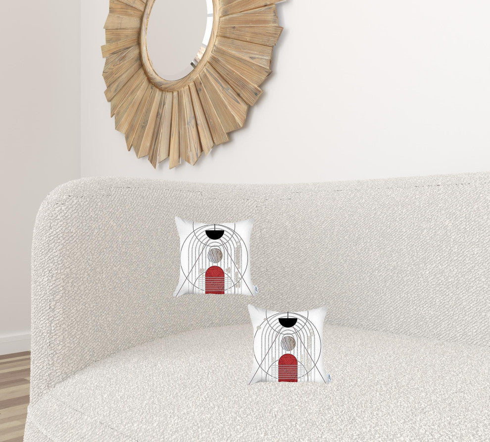 Set of 2 White Eclectic Printed Pillow Covers
