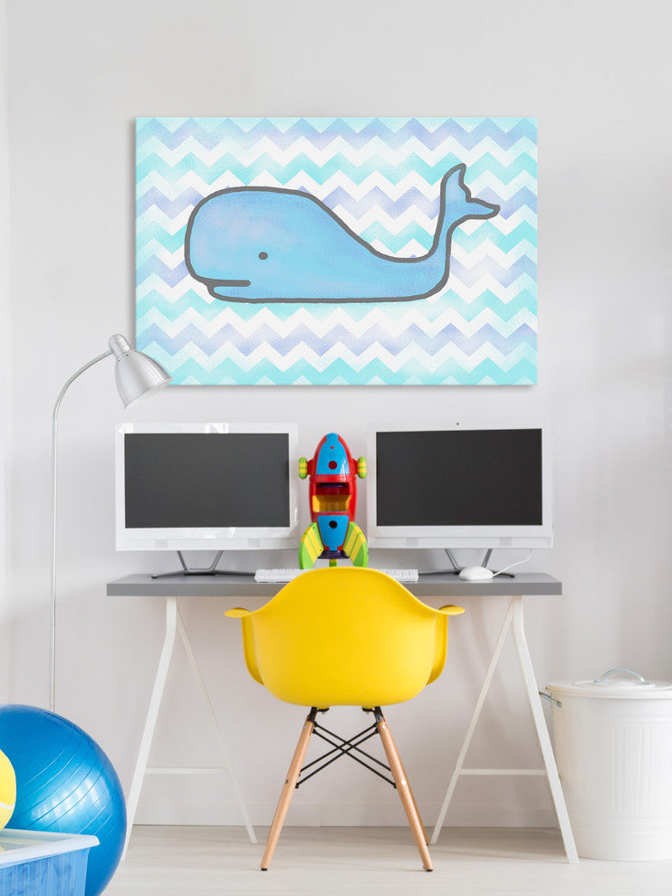 Marmont Hill, "Baby Blue Whale" by Reesa Qualia Painting Wrapped Canvas, 60x40