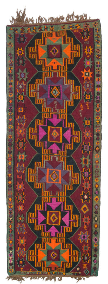 Vintage Kars Kilim Rug 4' 8" x 12' 9", 56 in. x 153 in.