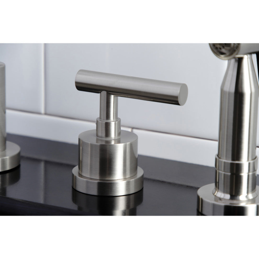 KS8728CMLBS 8" Widespread Kitchen Faucet With Brass Sprayer, Brushed Nickel