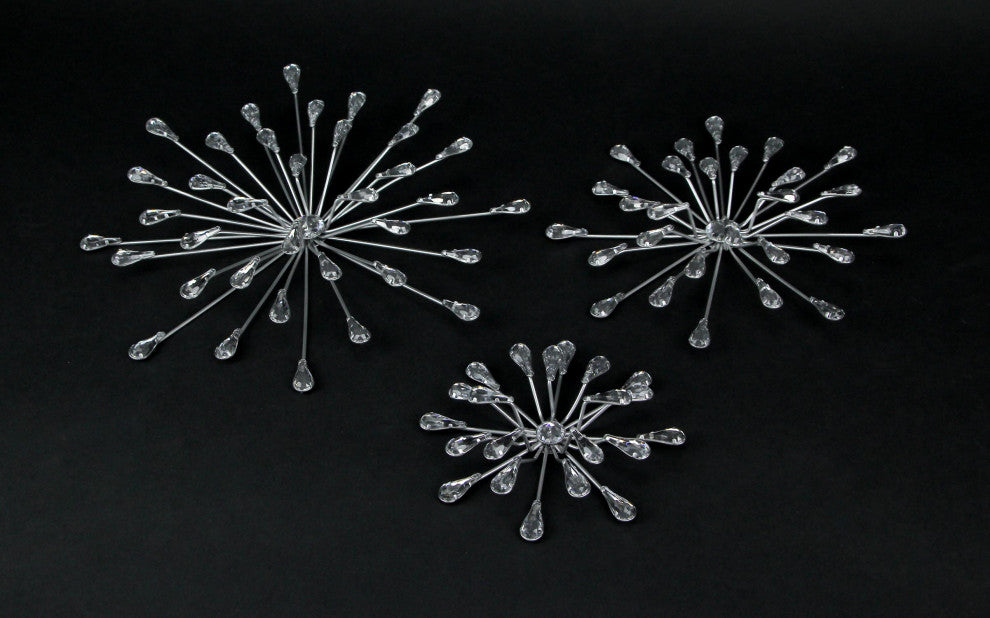 Set of 6 Metal Silver Starburst Wall Sculptures - 12", 9", 6" Diameter