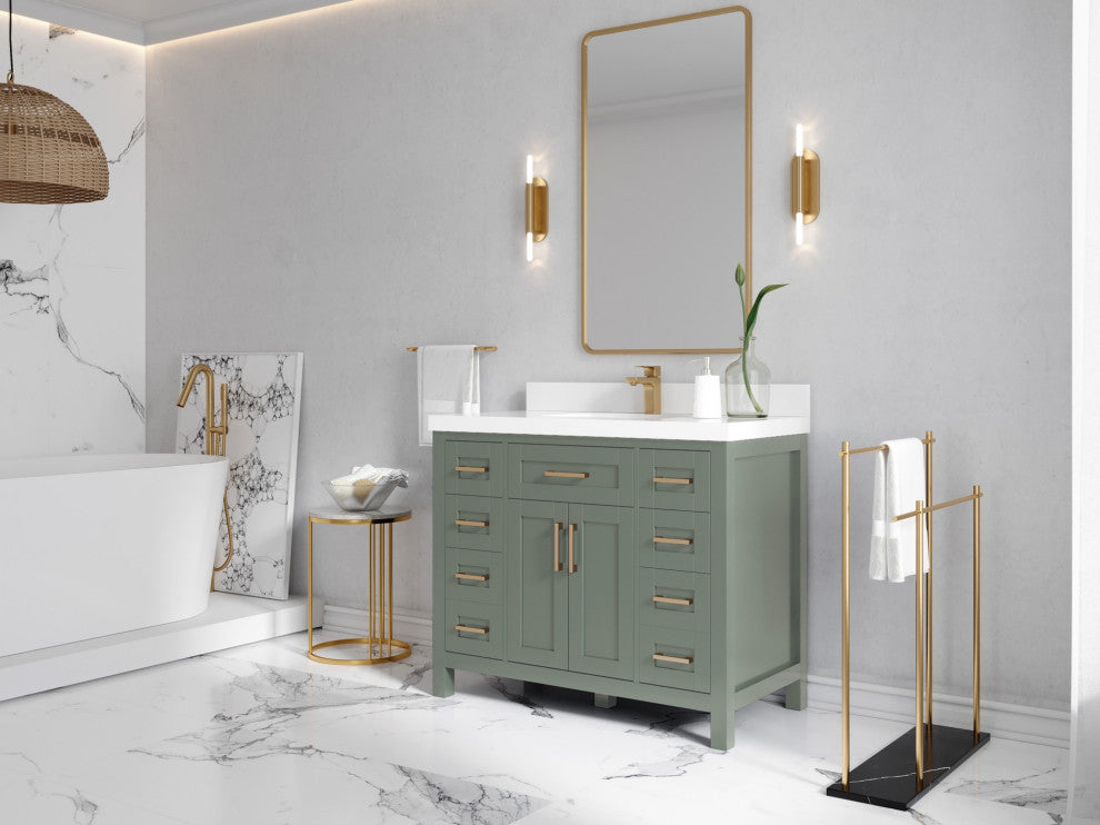 Cambridge 42" Single Sink Bath Vanity in Evergreen 2" Carrara Marble