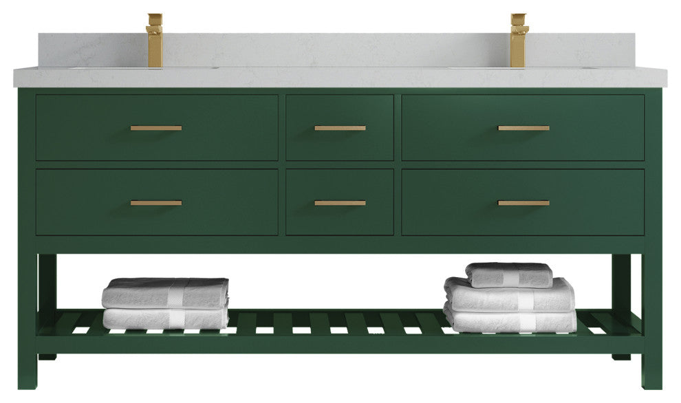 Parker 72 Double Sink Bath Vanity in Lafayette Green  2" Carrara Quartz