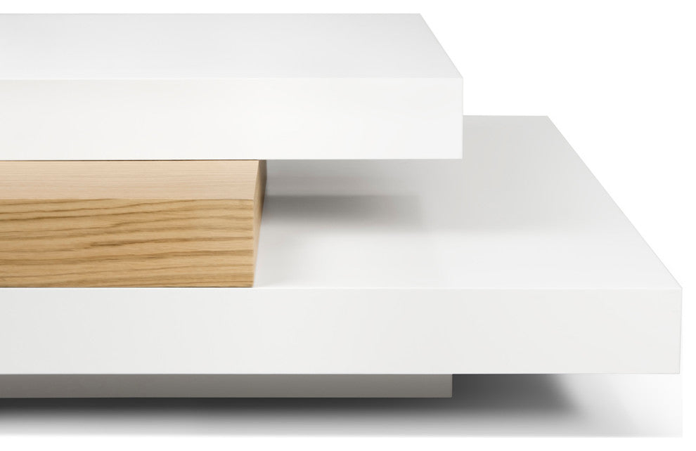 Isle Contemporary Multi Platform Square Coffee Table, White/Oak