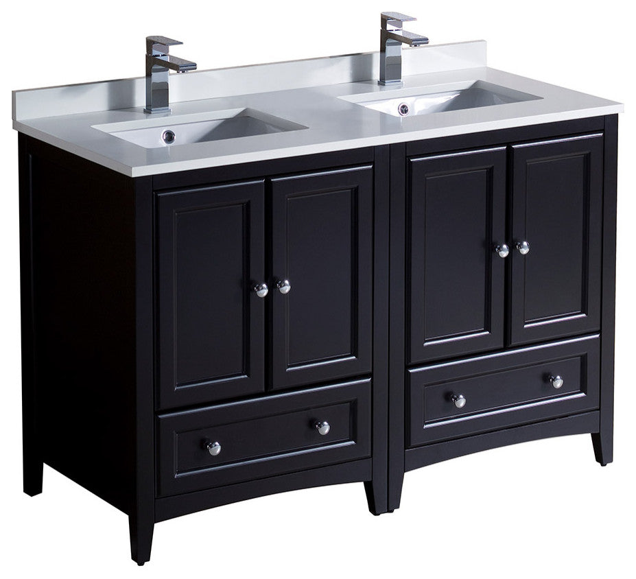 48" Oxford Double Sink Bathroom Cabinet, Base: Espresso, With Top and Sink