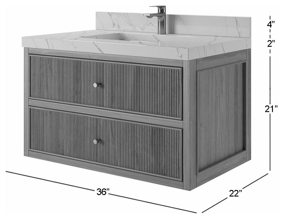 Sonoma Floating 36 Single Sink Vanity in Dark Natural with 2" Calacatta Nuvo