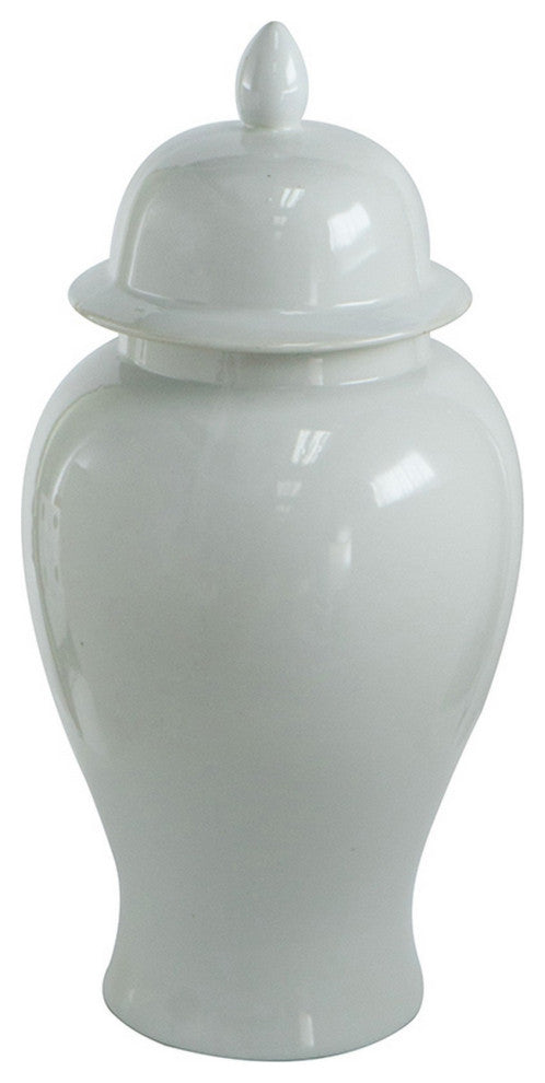 Deva 20 Inch Medium Porcelain Ginger Jar, Classic White Glossy Finish