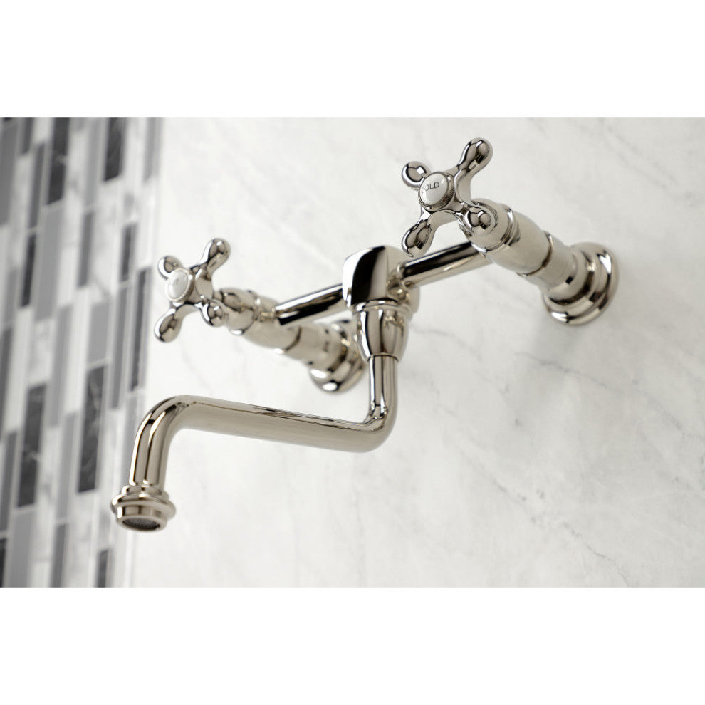 Kingston Brass KS1216AX Heritage Wall Mount Bathroom Faucet, Polished Nickel