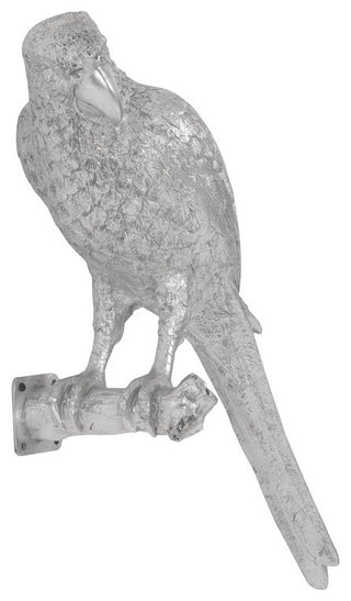 Parrot Looking Left Wall Art, Resin, Silver Leaf
