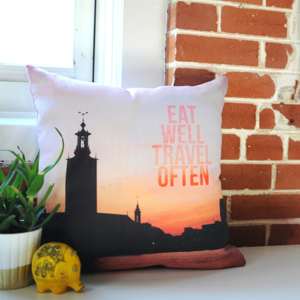 Happee Monkee Eat Well Travel Often Outdoor Throw Pillow, 26x26x7