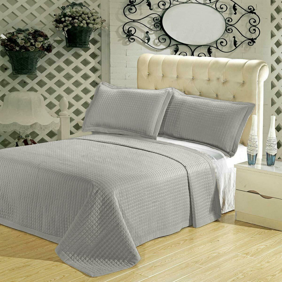 Wrinkle-Free Checkered Quilted Coverlet Set, Gray, Twin/Twin Xl