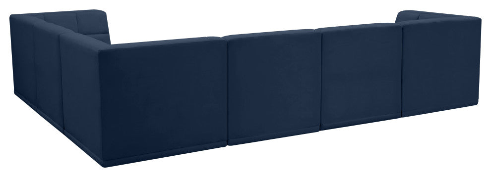 Relax Velvet Upholstered 6-Piece L-Shaped Modular Sectional, Navy