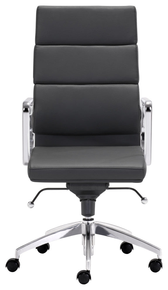 Chrome and Black Faux Leather Leather High Back Office Chair