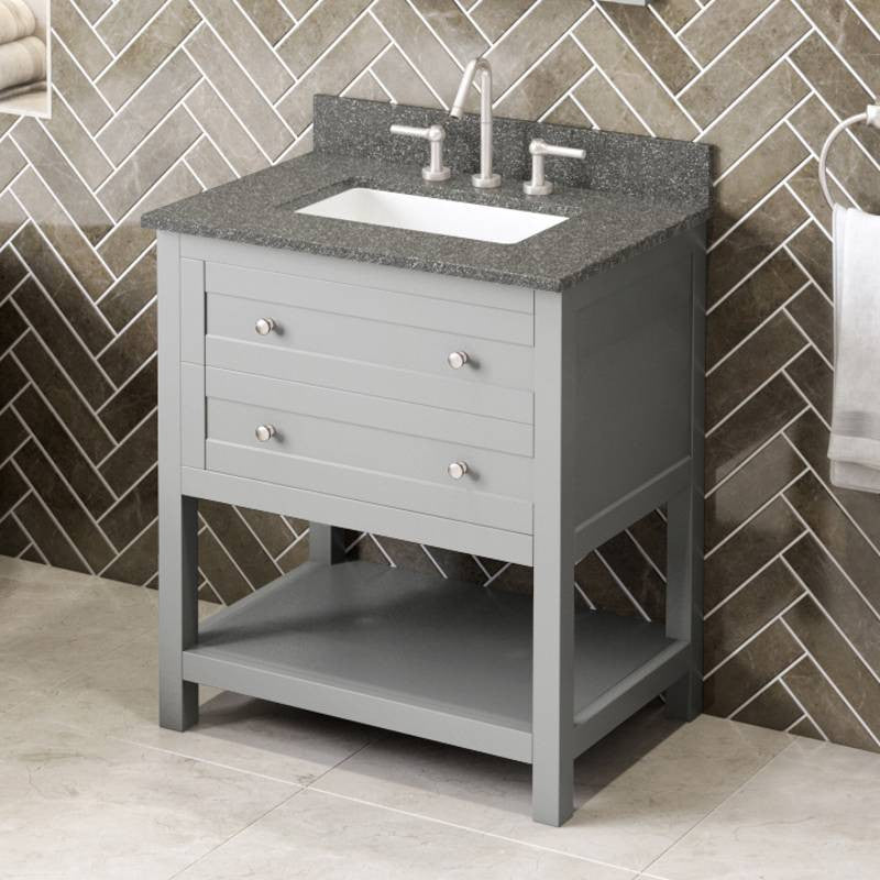 Astoria Transitional 30" Grey Vanity, Boulder Cultured Marble Vanity Top