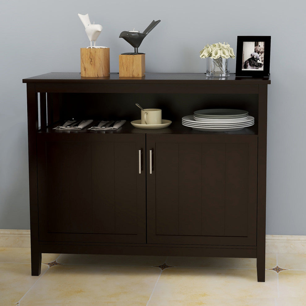 Wood Double Door Accent Cabinet with Open Shelf, Brown, 40" X 16"