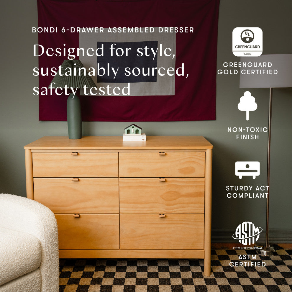 Bondi 6-Drawer Assembled Dresser, Honey
