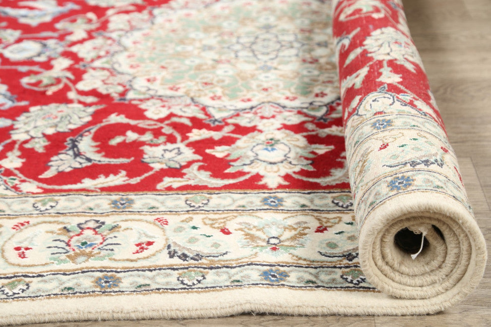 Nain Oriental Traditional Hand-Knotted Persian Area Rug, Red, 8'1"x5'1