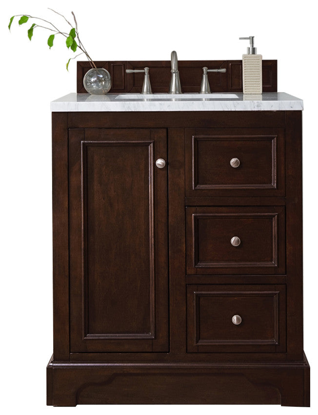 De Soto 30" Vanity, Burnished Mahogany, Eternal Jasmine Pearl Quartz Top