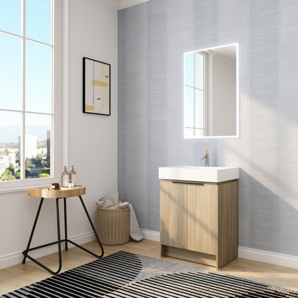 24" Plywood Freestanding Bath Vanity Set, Integrated Ceramic Sink