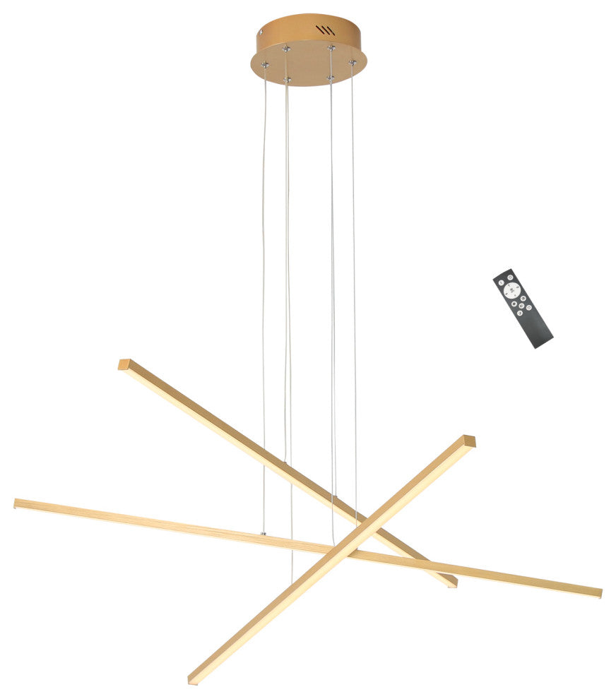 LED Modern Line Pendant Light Dimming, Remote, Aluminum Light, Gold, 3 Lights