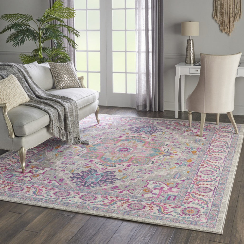 7'' X 10'' Pink and Gray Power Loom Area Rug