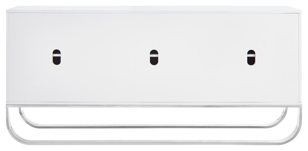 Nicole Miller Jacelynn Sideboard, White/Chrome, 3-Door