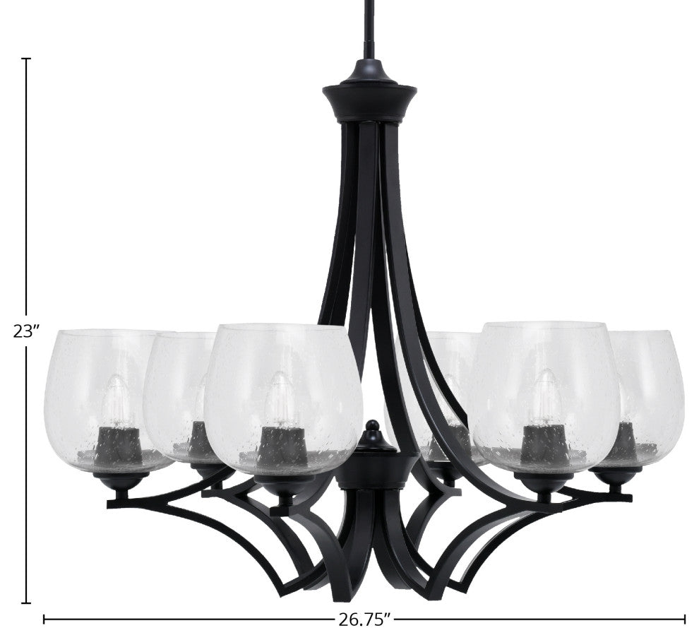 Zilo 6 Light Chandelier, Matte Black Finish With 6" Clear Bubble Glass