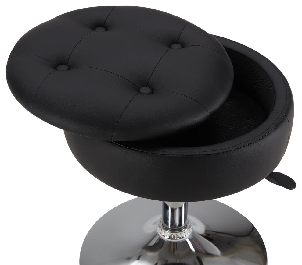 Storage Swivel PU Leather Vanity Stool, Black With Removeable Tray