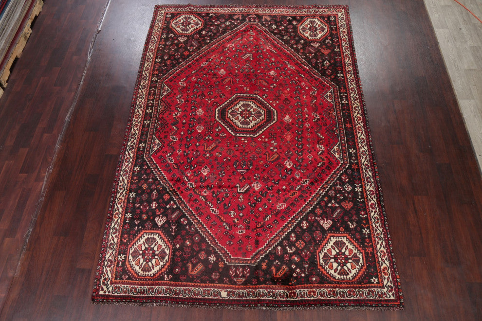 Consigned, Hand-Knotted Vintage Oriental Traditional Persian Area Rug, Red, 7x11