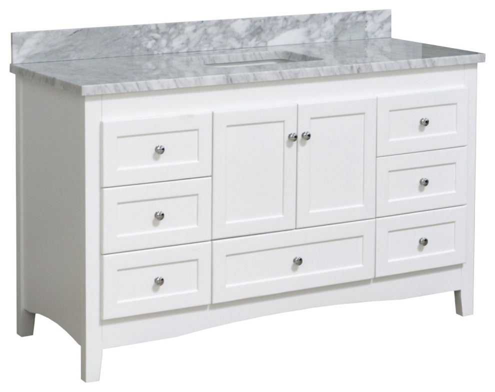 Abbey 60" Bath Vanity, Base: White, Top: Carrara Marble, Single Vanity