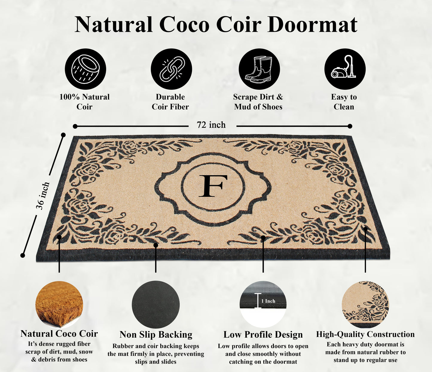 A1HC First Impression Hand Crafted Ella Entry Coir Monogrammed Double Doormat, F