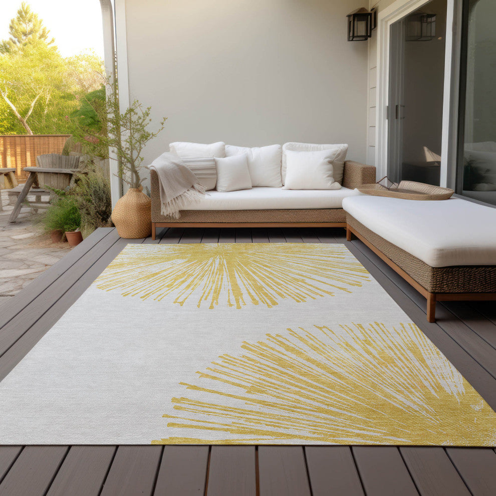 Machine Washable Indoor/Outdoor Chantille ACN642 Gold 3'' x 5'' Rug
