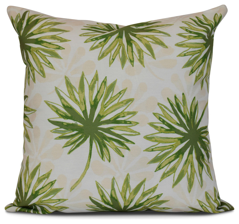 18x18", Spike and Stamp, Floral Print Outdoor Pillow, Green