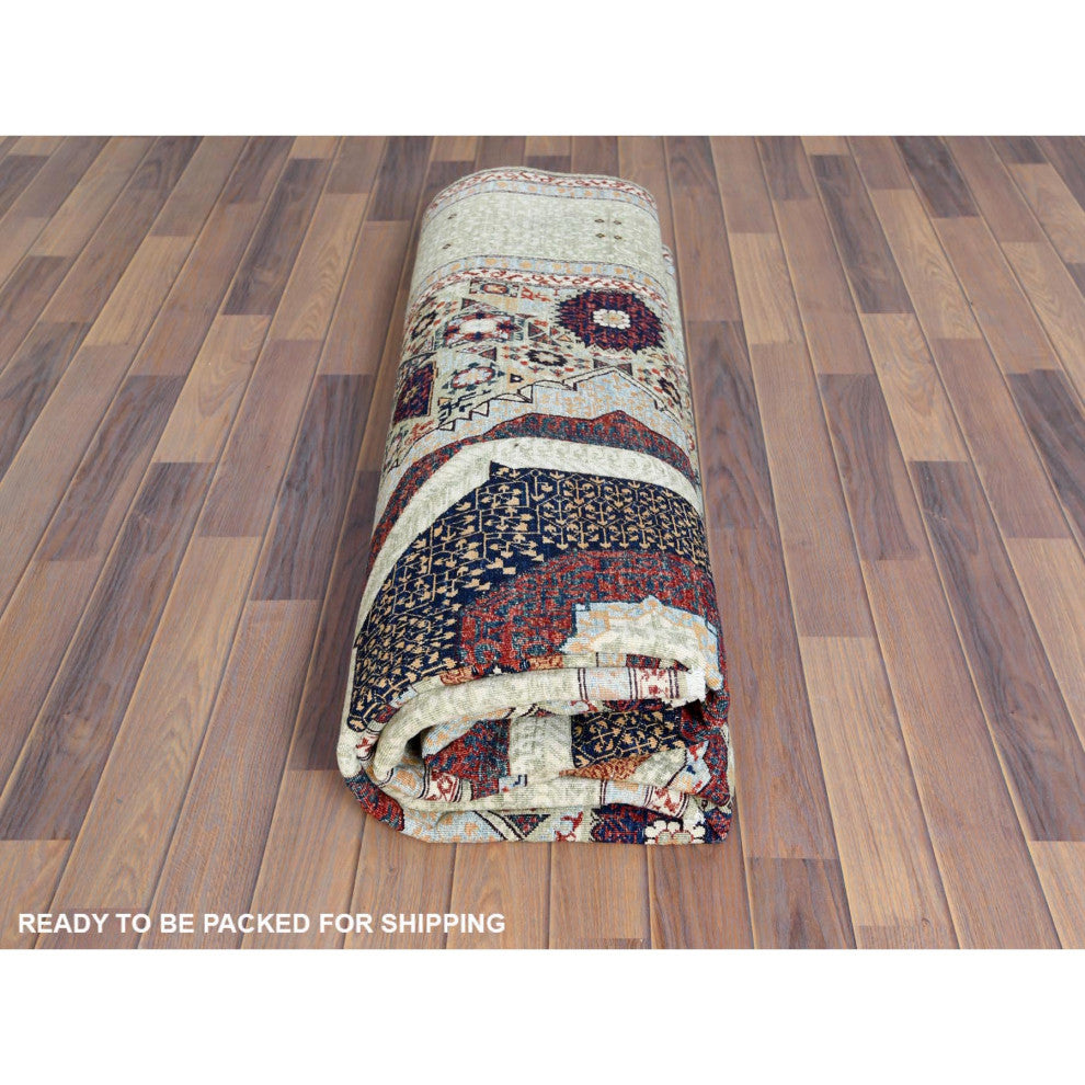 Green Shiny Wool Hand Knotted Super Fine Peshawar 200 KPSI Rug 8'2" x 10'0"