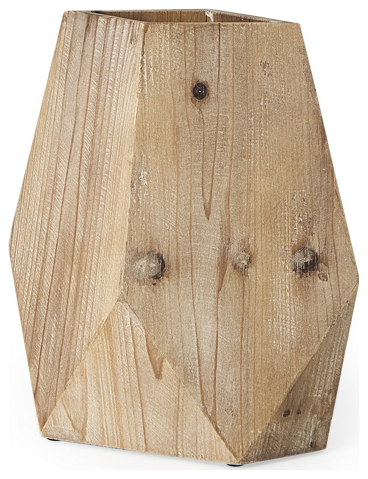 11" Natural Stain Geometric Wooden Vase