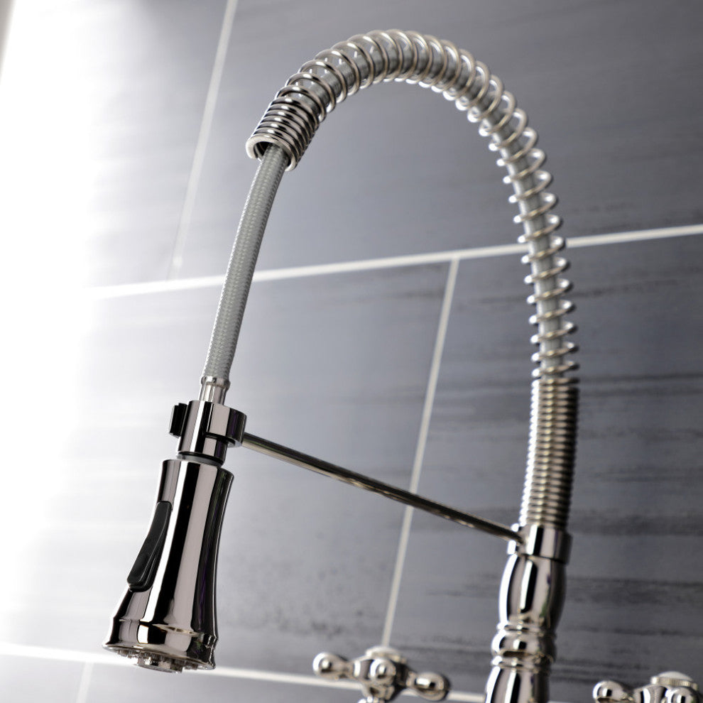 GS1276AX Two-Handle Deck-Mount Pull-Down Sprayer Kitchen Faucet, Polished Nickel