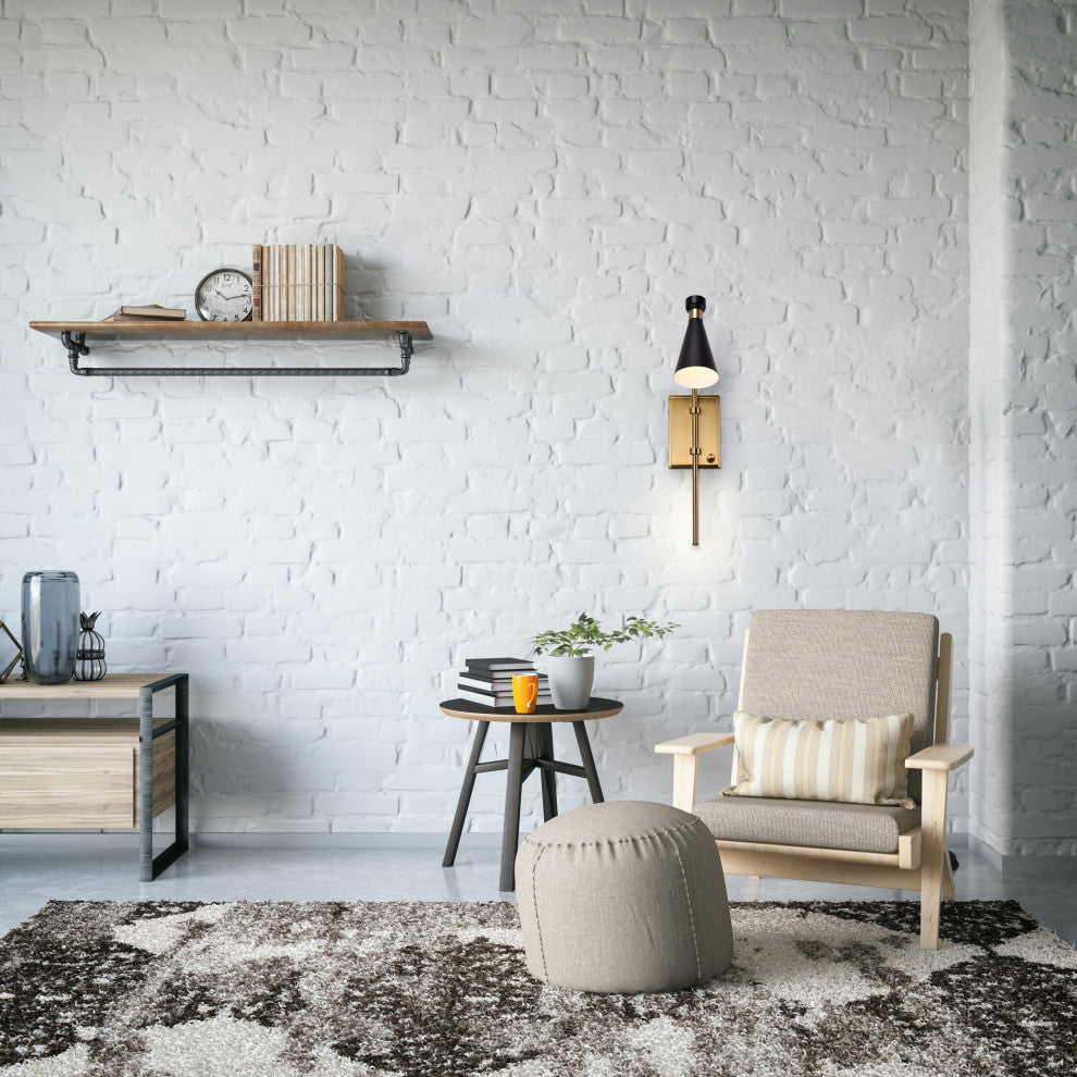 Prospect 1-Light Wall Sconce, Matte Black With Burnished Brass